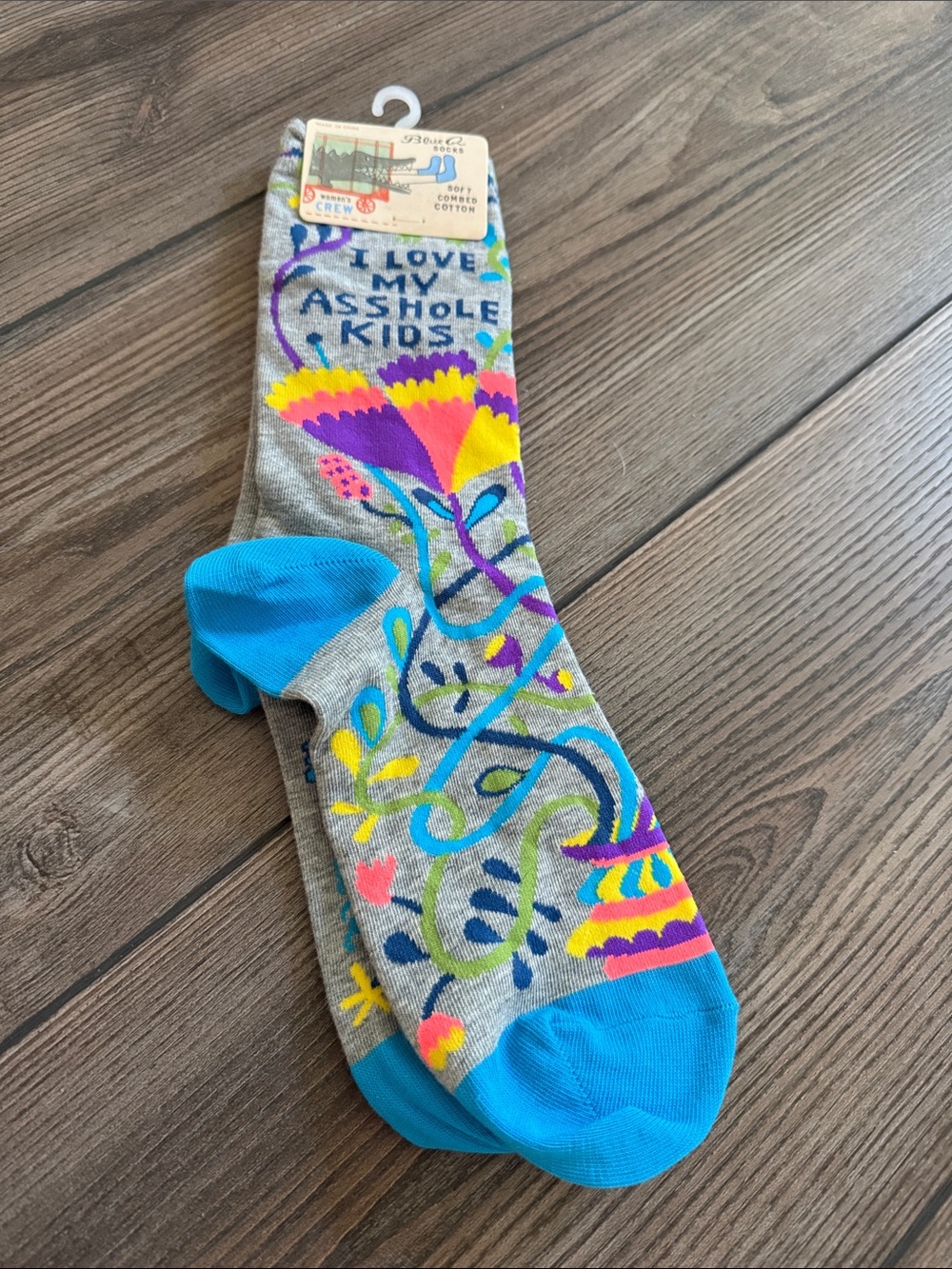 I Love My _________  Kids Gray Crew Socks with Turquoise Accents